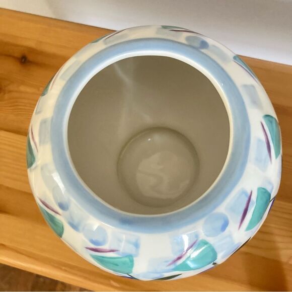 Anthropologie Vase Hand Painted Abstract Floral Blue Purple Green - Picture 7 of 8